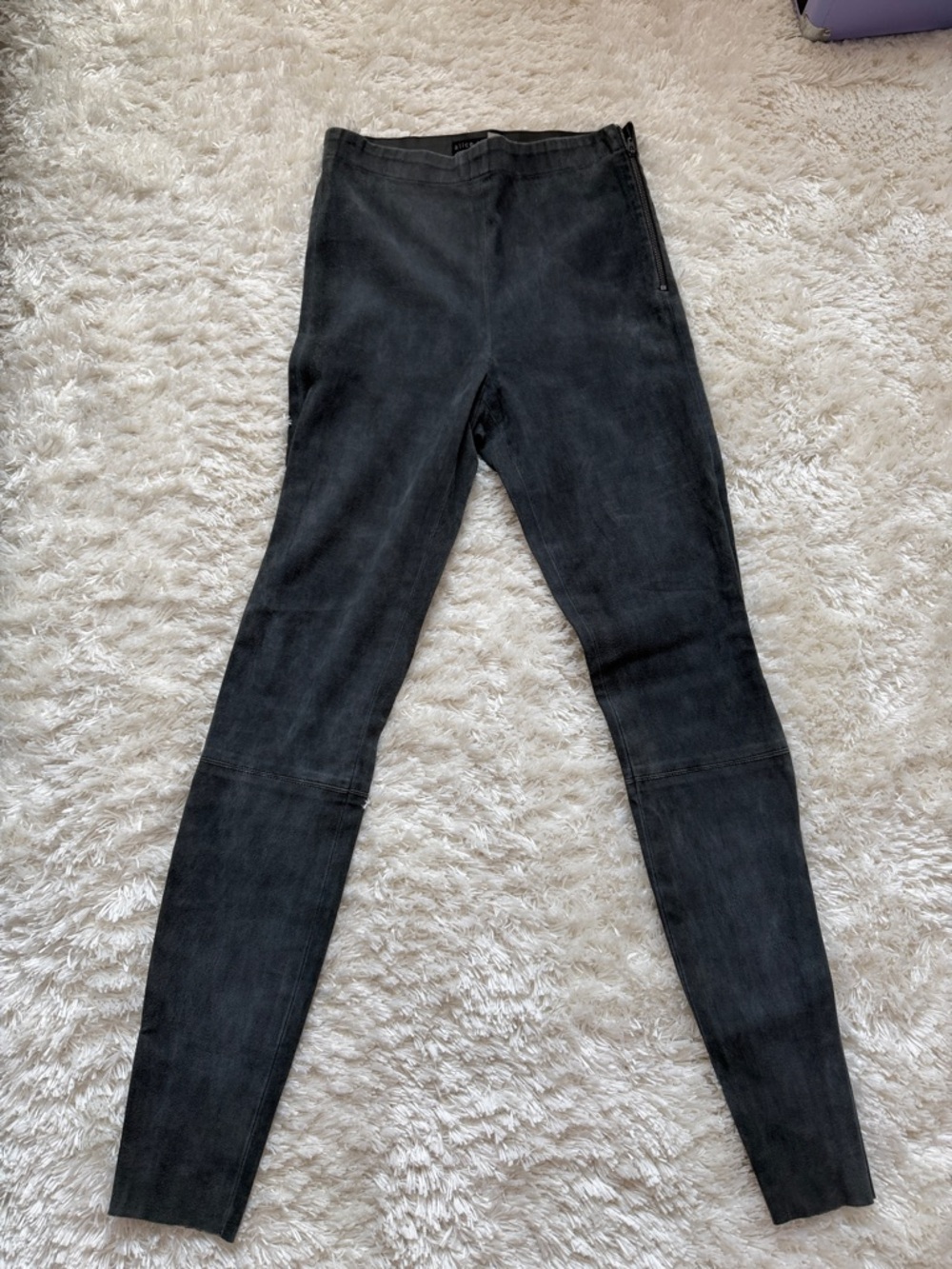 Alice + Olivia Charcoal Black Skinny Suede Pant